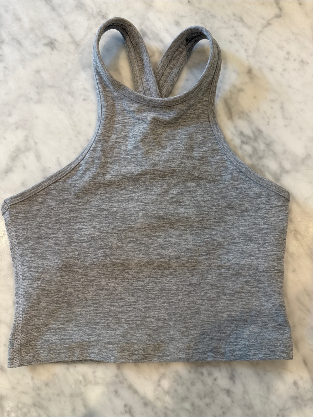Beyond Yoga Heather Gray High-Neck Racerback Crop Top